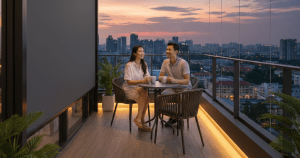 Premium Zipscreen and Invisible Grille installation by Ministry of Blind for a modern Singapore balcony.