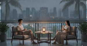 A premium Zipscreen installation by Ministry of Blind providing wind resistance and rain protection for a Singapore condo balcony.