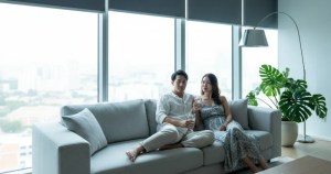Ministry of Blind blackout roller blinds blocking intense sunlight in a Singapore living room for heat reduction
