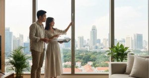 Asian couple measuring windows to avoid mistakes choosing roller blinds - Ministry of Blind