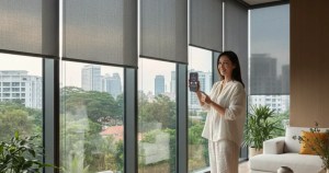 Premium motorized roller blinds for modern homes by Ministry of Blind installed in a Singapore luxury condo