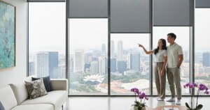 Modern roller blinds for large windows installed by Ministry of Blind in a Singapore living room